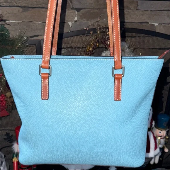 Dooney & Bourke Blue & Tan Leather Tote Bag LIKE NEW - Picture 4 of 15